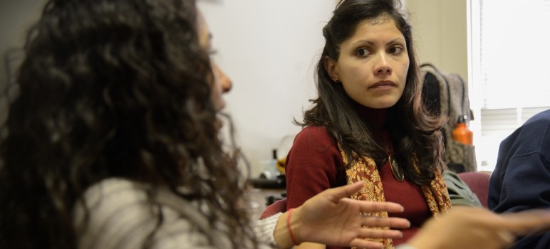 Dr. Jesica Fernandez leads an ethnic studies course at Santa Clara University. (Photo Greg Ramar)