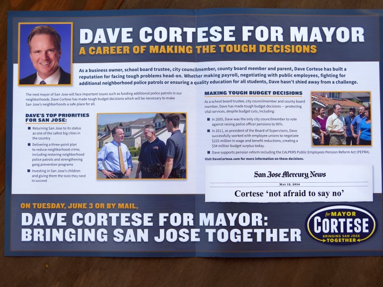 This is the full inside spread of a recent Dave Cortese campaign mailer.