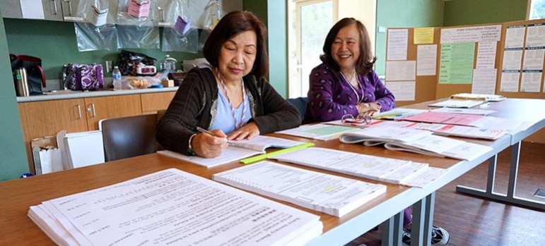 Volunteers at a District 4 polling station. 