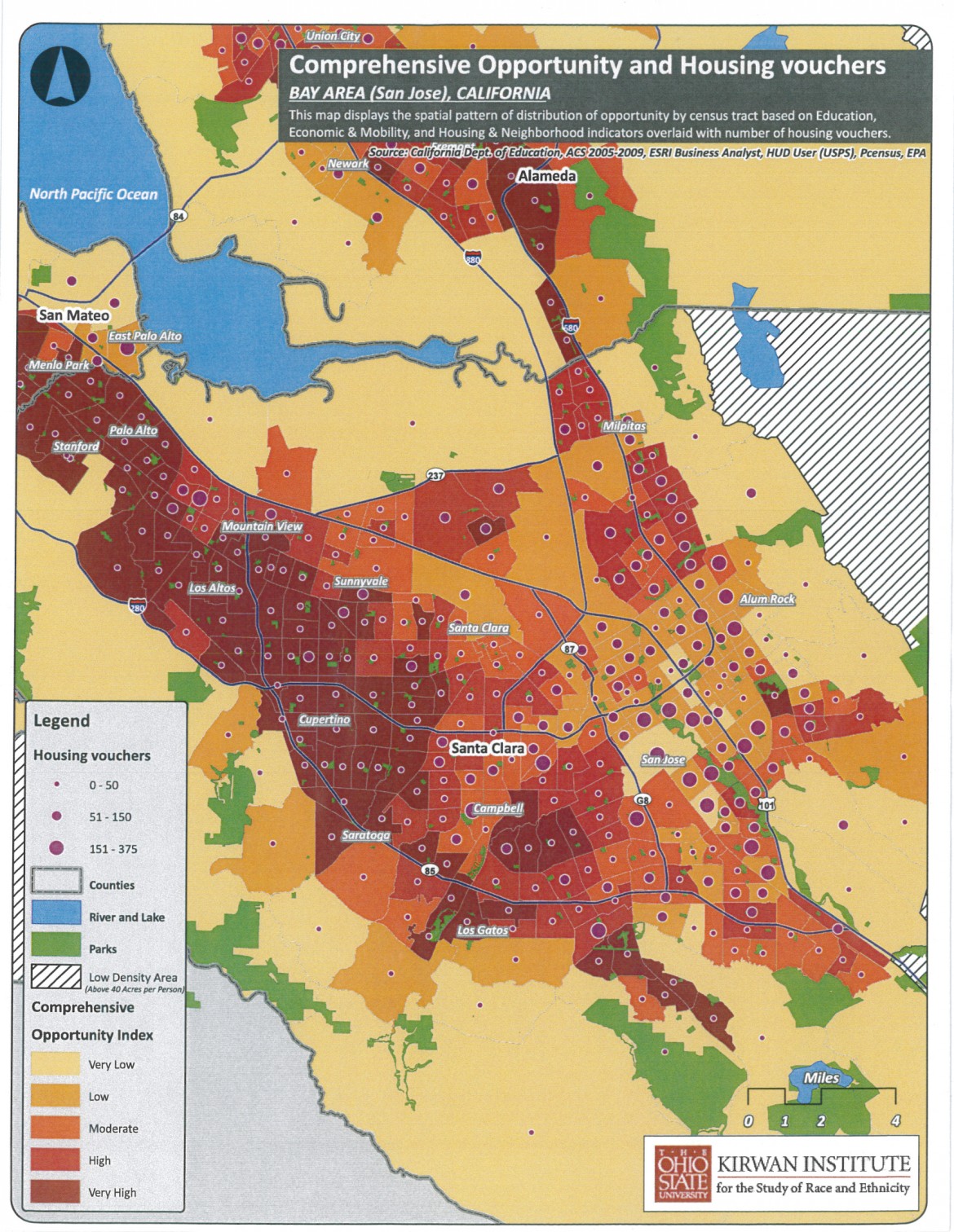 A map showing how Section 8 renters tend to end up in the lowest income, lowest opportunity neighborhoods.