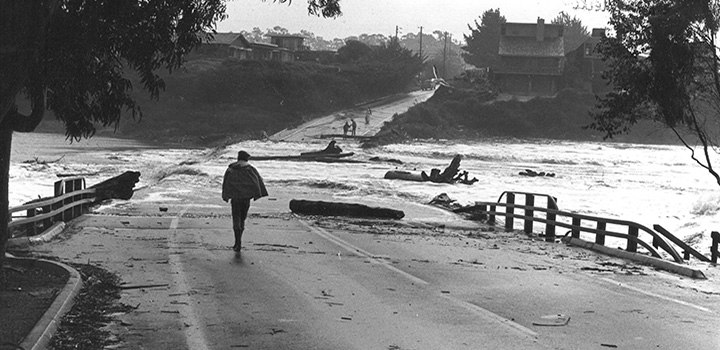 WASHED AWAY Coastal roads were decimated during the winter storms of 1982. (Photo by Greg Griggs)