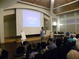 Santa Clara County Principal Planner Rob Eastwood explains the review process for the Cordoba Center at a Feb. 25 meeting. (Photo by Michael Moore, Morgan Hill Times)