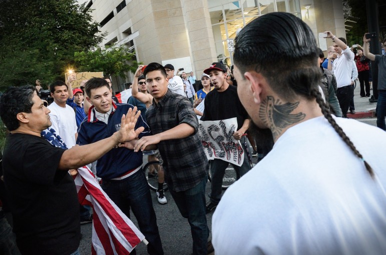 Protesters started throwing punches shortly after Donald Trump’s rally concluded. (Photo by Greg Ramar)