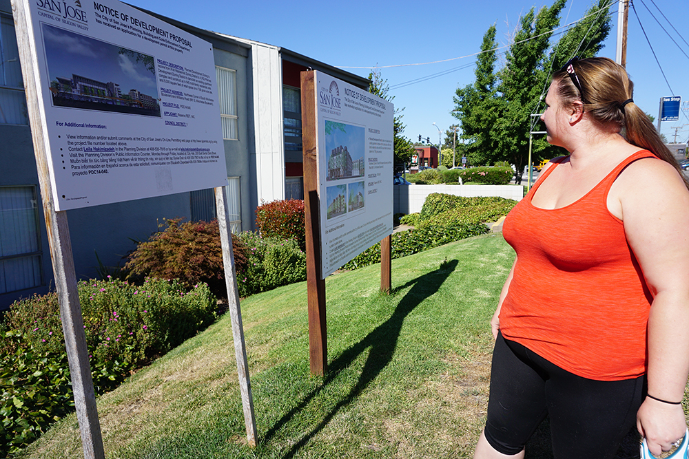 Brandie Locke says she only found out about Greystar's plans to redevelop The Reserve from signs posted on the perimeter of the property. (Photo by Jennifer Wadsworth)