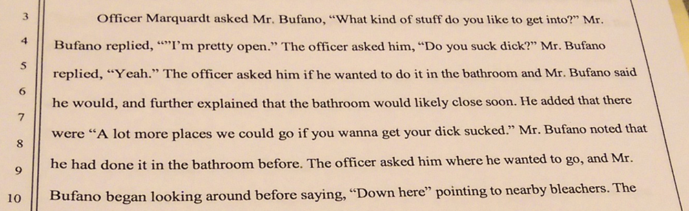 Officer Marquardt's account of Daniel Bufano's arrest.