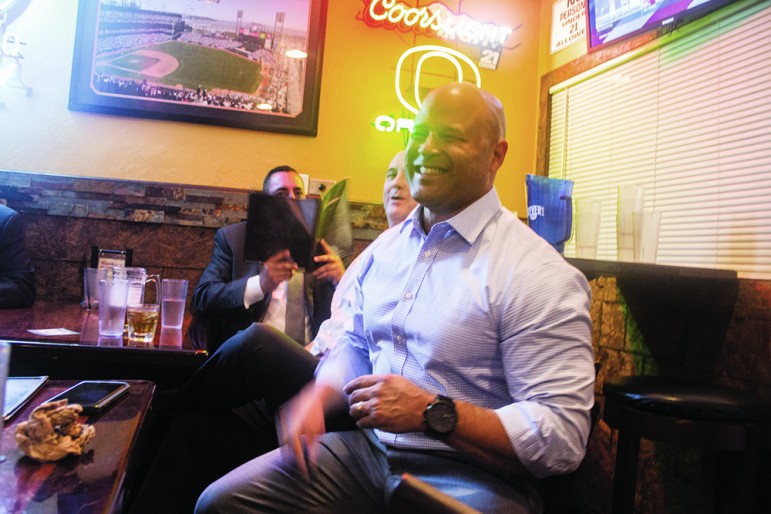 San Jose Police Chief Eddie Garcia was all smiles after seeing Measure F returns. (Photo by Taylor Jones)