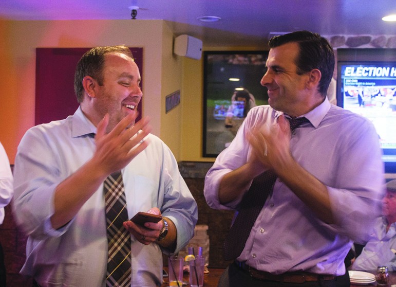 Lee Wilcox (left) and San Jose Mayor Sam Liccardo were feeling good about the direction of the city. (Photo by Taylor Jones)