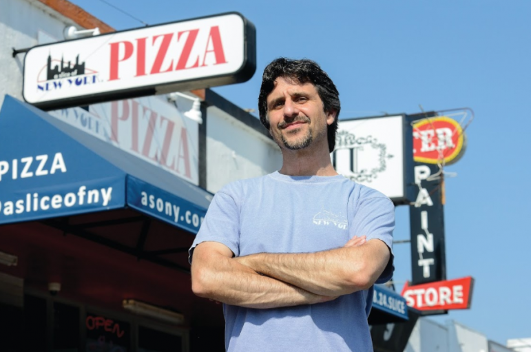 Kirk Vartan quit a career in tech to open his popular New York-style pizeria, A Slice of New York. The business now has shops in San Jose and Sunnyvale. (Photo by Greg Ramar)